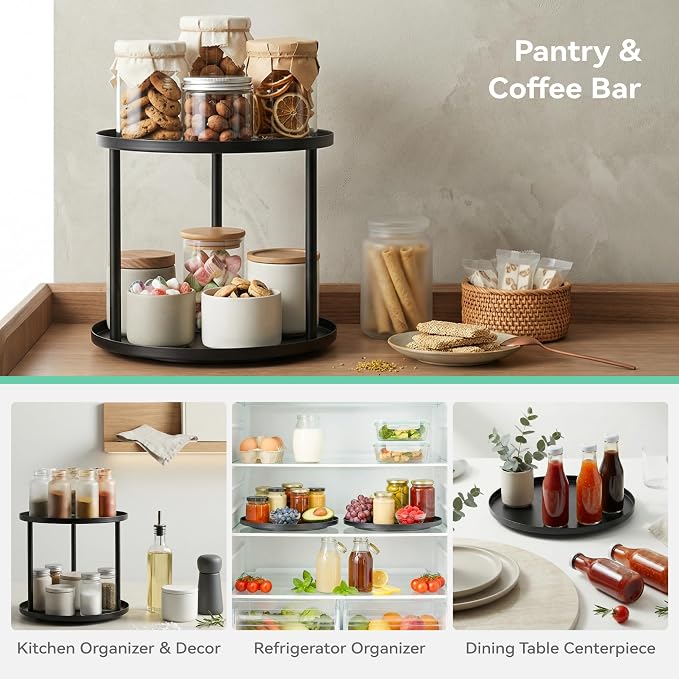 MUNEK 9" Lazy Susan Organizer,2 Tier Rotating Spice Rack Organization,Metal Lazy Susan for Table Top,Pantry, Bathroom, Vanity, Black