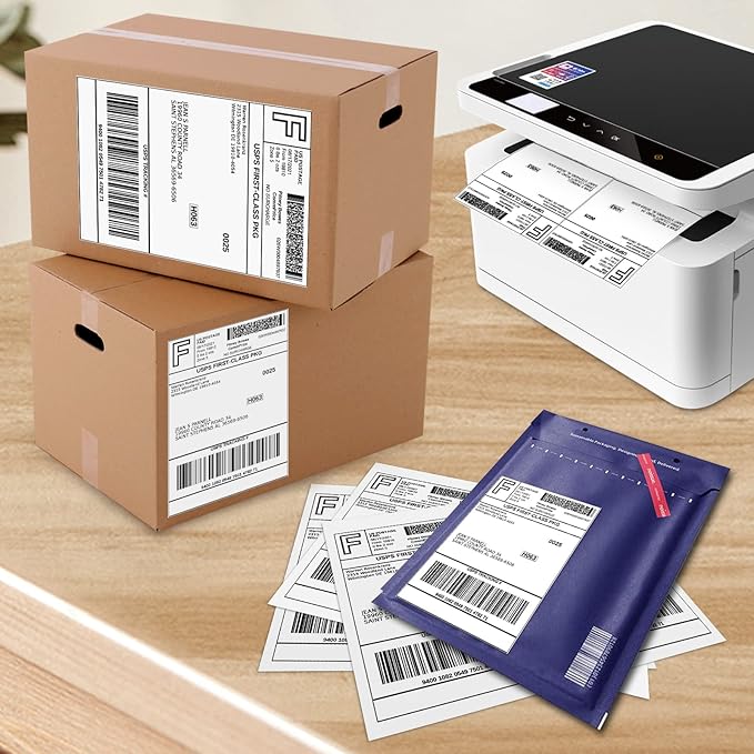 SJPACK Half Page Self Adhesive Shipping Labels, 8.5" x 5.5" Shipping Labels Compatible Laser & Inkjet Printer 2 Label Per Sheet (250 sheets-500 Label)