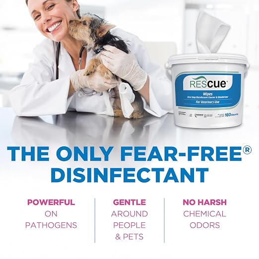 REScue One-Step Disinfectant Cleaner & Deodorizer Wipes for Vet Use – Cleaner for Kennels, Litter Boxes, Vet Offices, Pet Grooming Surfaces – Extra Large Wipes, 160-Count Bucket Refill (4 Pack)