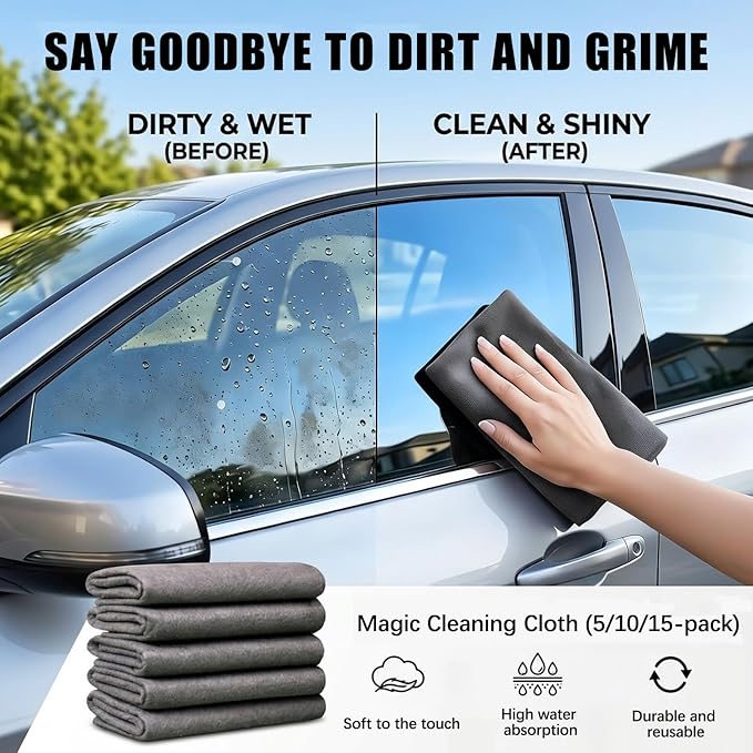 Magic Cleaning Cloth,Thickened Magic Cleaning Cloth,Reusable Microfiber Lint-Free Cloths for Kitchen, Windows, Glass, Mirror, Car, Gray (11.8×11.8 in,10)