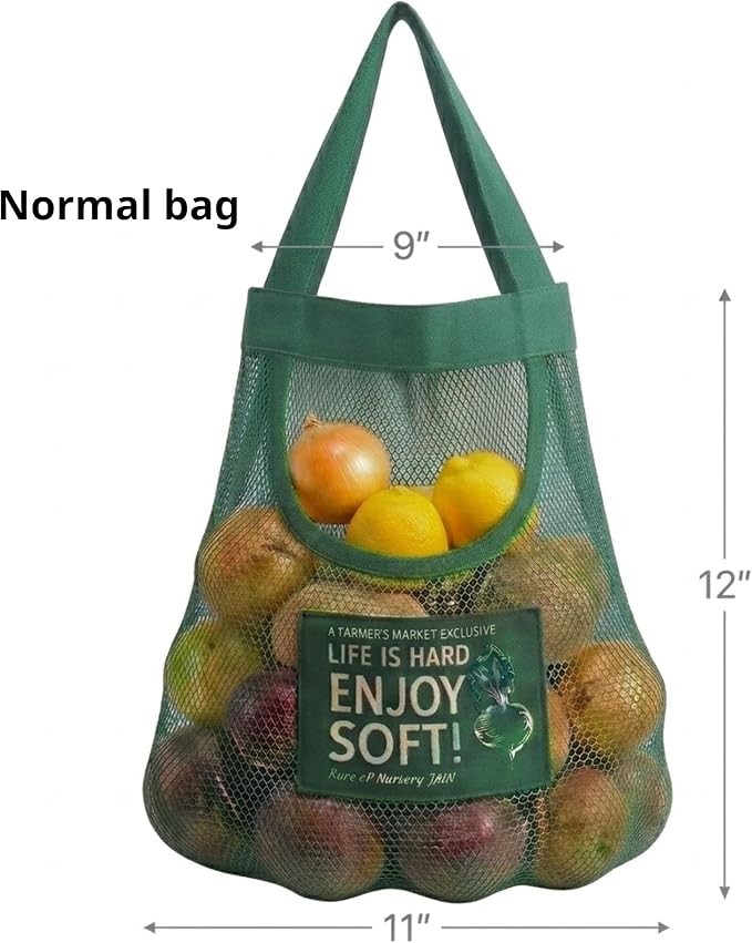 Durable Hanging Mesh Bags for Fruit & Vegetables. Reusable, Breathable Storage for Garlic, Potatoes & Pantry. Eco-Friendly Kitchen Organizer & Decor (1 normal blue bag & 1 extra large blue bag)