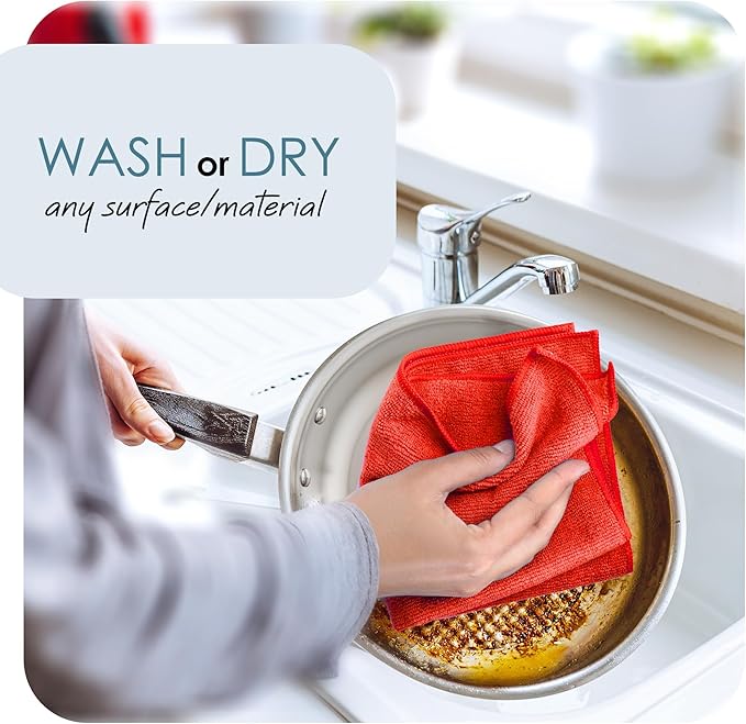 Hearth & Harbor Microfiber Cleaning Cloth,Microfiber Towels for Cars 144 Pack Washcloths,Red Cleaning Rags,Microfiber Cloth Rags for Cleaning,Lint Free Cloth,12''x12'' (V-HH-Cloth-M-144-Red)