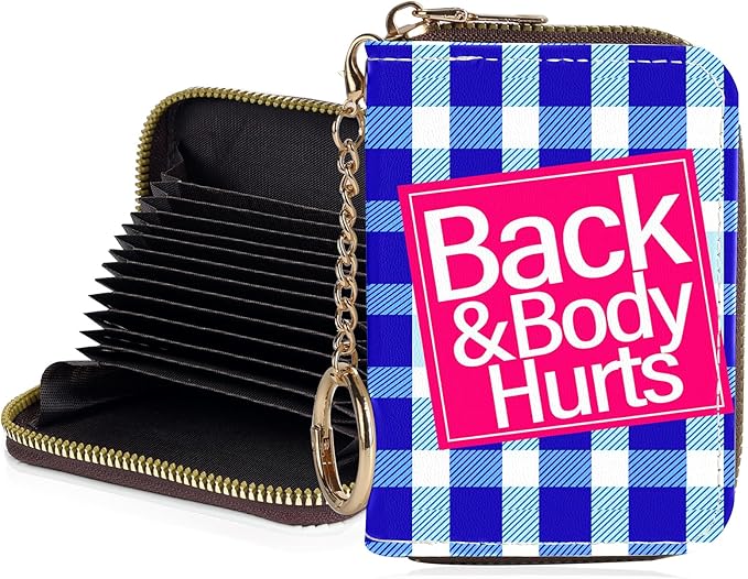 Credit Card Holder for Women,Small Rfid Wallet with Keychain Zipper,Cute PU Leather Card Case Wallet，Accordion Credit Card Wallets Gift,Blue Checkered Pattern