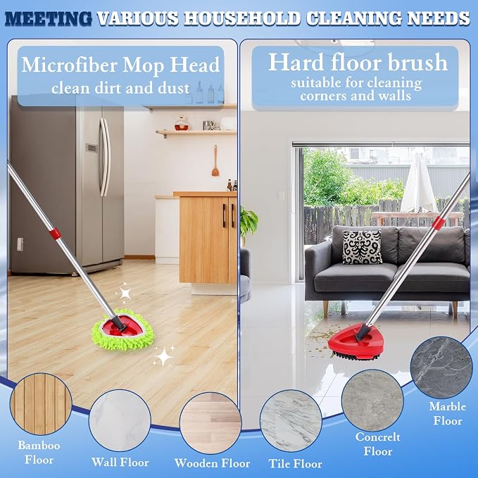 Spin Mop Refills Compatible with OCedar EasyWring 1-Tank, 4-Pack Microfiber Replacement Heads (2 White, 2 Green), 1 Scrub Brush & 1 Mop Base, Floor Cleaning Accessories