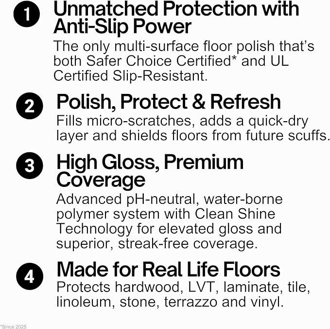 Quick Shine Multi Surface Floor Finish 64oz | Cleaner & Polish to use on Hardwood, Laminate, Luxury Vinyl Plank LVT, Tile & Stone | Safer Choice w/Clean Shine Technology | Shine-Protect-Refresh