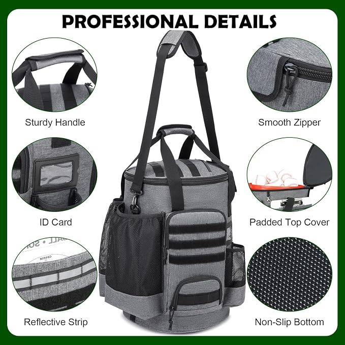 Baseball Bucket Bag, Softball Coaches Bags Fit 6 Gallon Buket | Baseball Coaching Accessories Organizer with Anti-Slip Bottom & Multiple Pockets for Bat, Gloves, Scoreboards