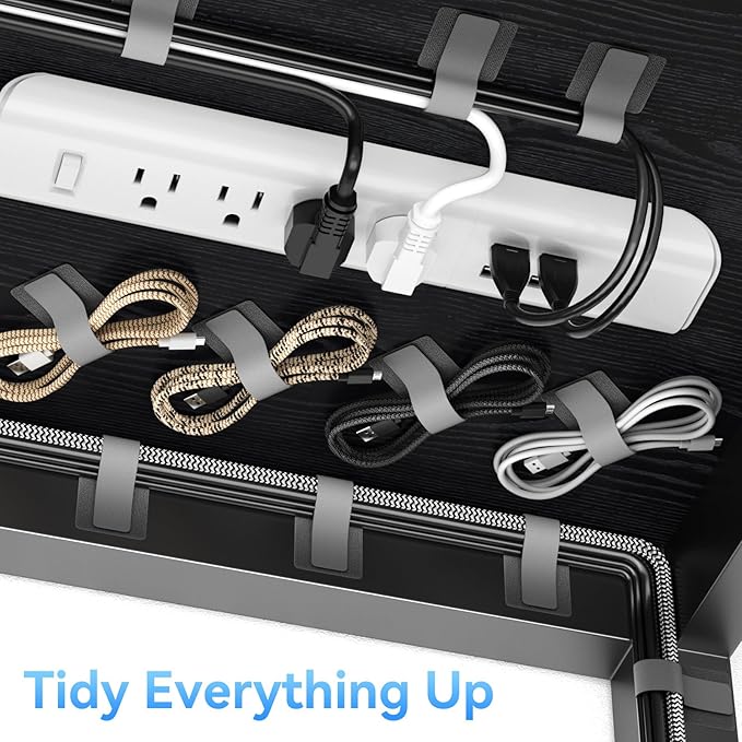 100Pcs per Pack，Hook and Loop Cable Ties, Self Adhesive Cable Straps, Reusable Adjustable Cord Organizer for Desk, Under Desk Cable Management, Home & Office Essentials, Black