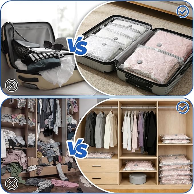 Vacuum Seal Bags For Clothing Travel With Wireless Electric Pump，12 Combo Space Saver Vacuum Storage Bags In 3 Sizes，Compression Travel Packing For Luggage,Ideal For Air Planes, Apartments