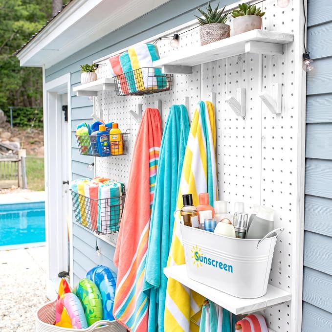Blulu 1 Pcs Sunscreen Storage Bucket Summer Beach Basket Pool Poolside Box Container Swimming Pool Decor Waterproof Rust-proof Metal Bins for Indoor Outdoor Sunblock Toy Tools Goggles Accessories