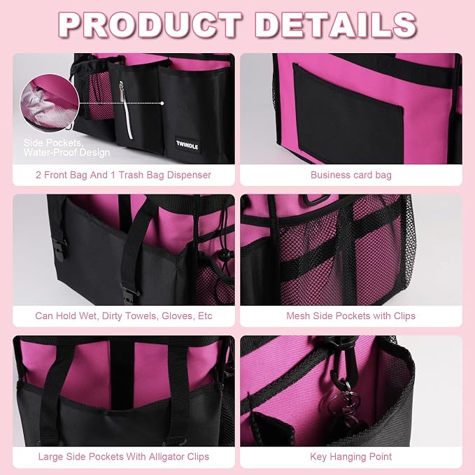 Cleaning Caddy with Wheels, Rolling Cleaning Supplies Organizer with Bottom Board, Dividers & Shoulder Strap, Portable Utility Tote with Small Trolley, Rose Pink