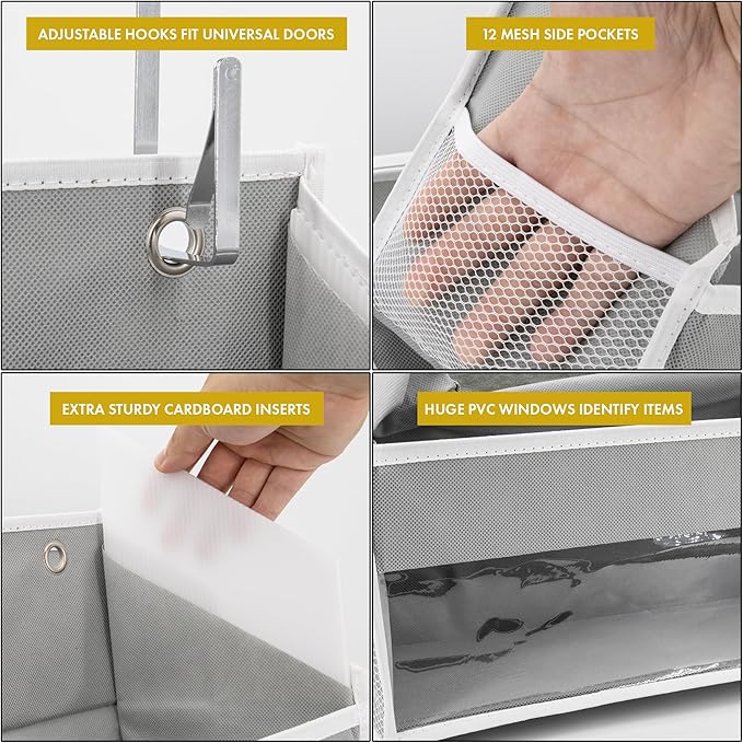 HOMELUX THEORY UPGRADED 6 Tiers Over The Door Organizer Hanging - 100D EXTRA THICK & 50lbs HUGE CAPACITY, 12 Side Mesh Pockets Over The Door Shoe Organizer, Hanging Closet Organizer (Baby Blue, 1pc)