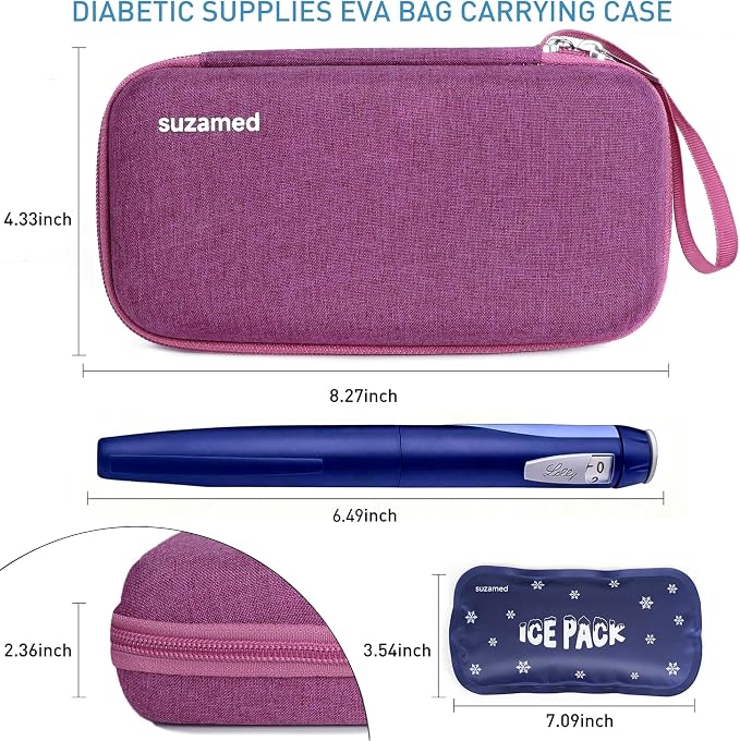 suzamed Insulin Cooler Travel Case,EVA Insulation Travel Medicine Kit with 2 Ice Packs for Diabetes Care,Insulin Pen and Other Diabetic Supplies (Burgundy)