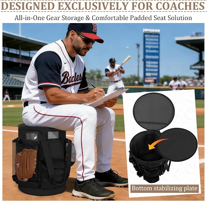 Baseball Bucket Bag, Tactical Style Softball Bucket Cover for 6 Gallon Bucket, Coaching Accessories Organizer with Multiple Pockets for Bat, Gloves, Scoreboard