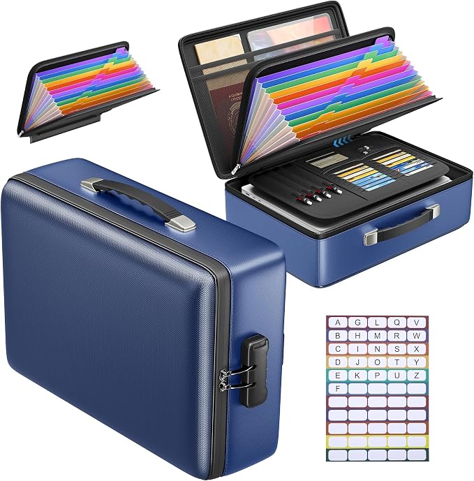 5200°F Fireproof Document Box, Hard-Shell,Fireproof Safe for Home Documents | Fire proof safe document box with lock,detachable accordion file organizer,waterproof digital improtant document organiser