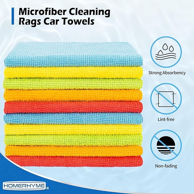 HOMERHYME Microfiber Cleaning Cloth, 200 Pack Cleaning Rags Microfiber Towel Bulk Absorbent Lint-Free Wash Cloths, All-Purpose Towels for Cars, Shop, Automotive, Garage, Home & Kitchen