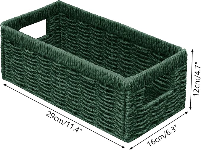 Vagusicc Wicker Storage Basket, Set of 2 Hand Woven Wicker Baskets for Organizing with Handles, Decorative Small Storage Bins for Countertop Toilet Paper Basket for Toilet Tank Top, Shelves, Green