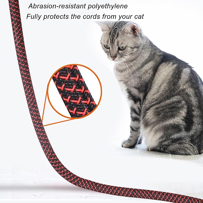Cable Management Sleeve, Split Design, 10FT - 1/2 Inch, Black/Red | Cord Protectors from Pets | Heat & Abrasion Resistant Wire Loom | Automotive Wiring & Home Office Cable Organization