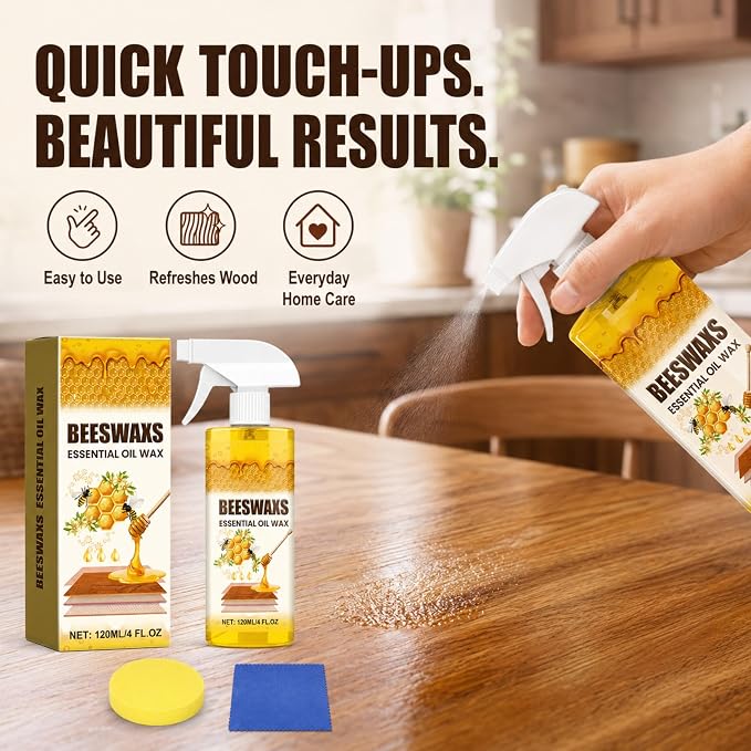 2-Pack Beeswax Wood Polish Spray, Beeswax Essential Oil Wax, Deep Restore Furniture Cleaner for Cabinets,Hardwood Floors,Tables & All Wood Surfaces, Non-Greasy Formula
