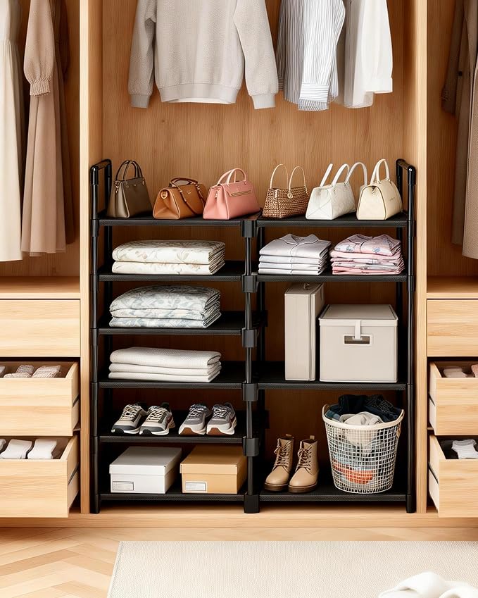 6-Tier Shoe Rack Large Capacity,Durable Shoe Organizer Storage for 20-26 Pairs of Shoes and Boots,Heavy Duty Free Standing Shoe Stand for Closet,Entryway and Garage (Black)