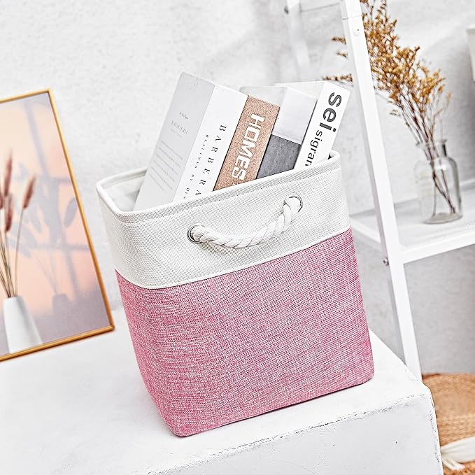 Cube Storage Bins, Collapsible Fabric Storage Cubes Bins, 11 Inch Cube Storage Bins with Handles, Foldable Storage Cubes (Pink, 10.5 * 10.5 * 11inch)
