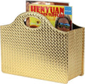 HofferRuffer Magazine Basket Holder, Foldable Magazine Rack, Document File Holder Organizer, File Folder, Newspaper Storage Bin Organizer for Home or Office (Gold)