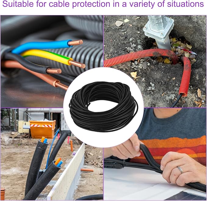 DMiotech 200ft Wire Loom Split Tubing 1/4 Inch(6.5 Mm) ID, Cord Protectors from Pet Flexible Conduit Cable Management for Office, Home, Garden, Black
