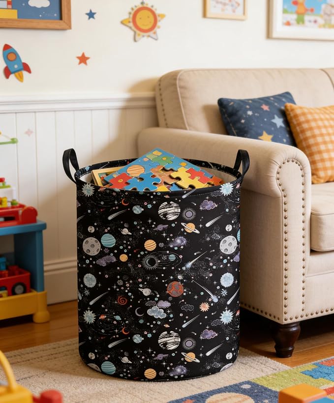 Moon and Stars Laundry hamper Baby Laundry Hamper Collapsible Canvas Waterproof Storage Bin for Kids Clothes Organizer Basket Clothes hamper Star Room Decor(Moon)