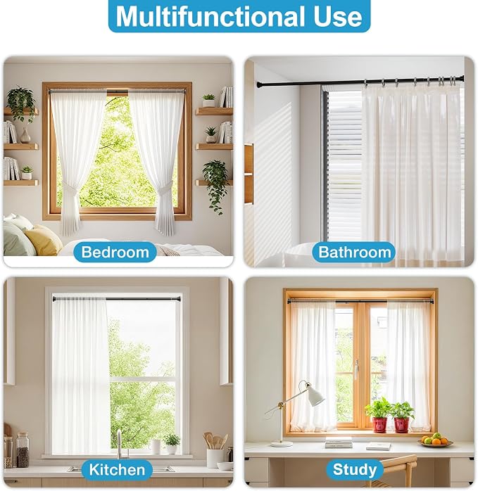 2Pack Tension Curtain Rod 31 to 75 Inch Spring Tension Rods for Windows Black Adjustable Curtain Rod No Drilling Expandable Pressure Curtain Rod Shower Rods for Closets,Bathroom,Kitchen,Doorway