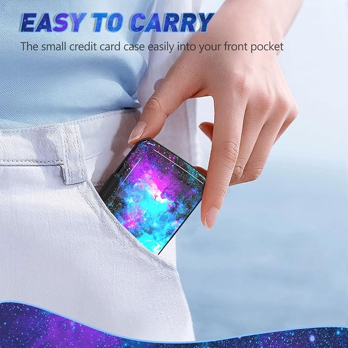 ToLuLu Credit Card Holder Slim Mini RFID Small Aluminum Card Wallet Galaxy | Blocking Metal Business Card Case, RFID Blocking Front Pocket Wallet Hard Case CC Holder for Men Women, Nebula