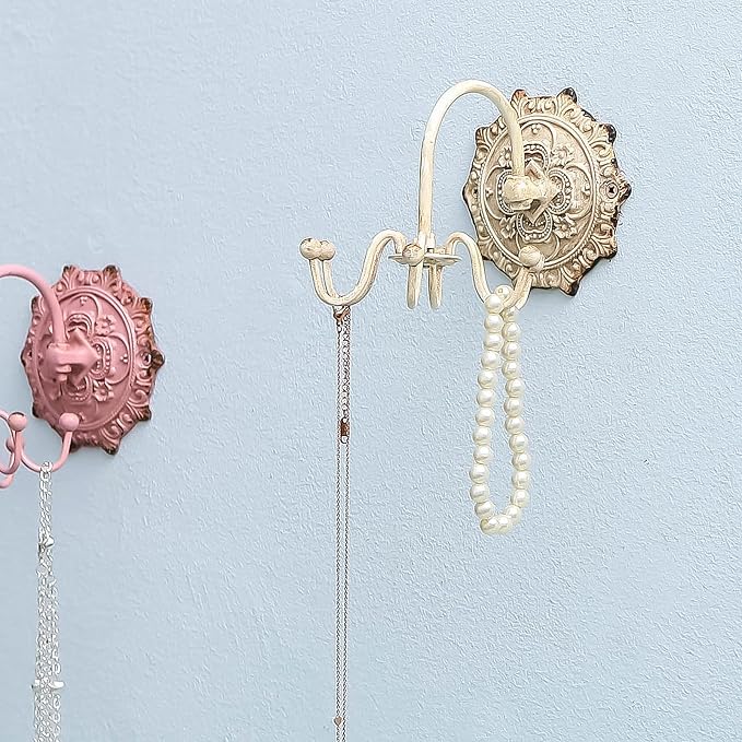 NIKKY HOME Wall Mounted Hooks Jewelry Organizer for Necklace, Earrings | Rustic Hanging Vintage Decorative Shabby Chic Jewelry Storage Display Hanger Gift for Women Girl Lady
