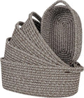 CubesLand Small Storage Basket Cotton Rope Organizer Baskets for Shelves | Set of 5 Decorative Closet Storage Bins with Handle for Countertop, Toilet Paper Basket for Toilet Tank Top, Mixed Brown