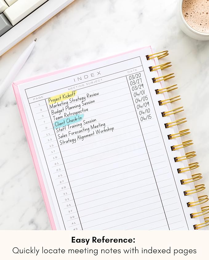 Lamare Meeting Notebook for Work Organization – Perfect Work Notebook for Note Taking, Meeting Planner and Office Supplies for Men & Women