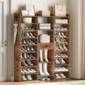 HOOBRO 10 Tier Shoe Rack Tall, 47" Large Wooden Shoe Rack Organizer, 61" Tall Shoe Shelf with Cubbies and Fabric Drawer, for 25-33 Pairs of Shoes, Entryway Shoe Organizer, Rustic Brown FG10SC01