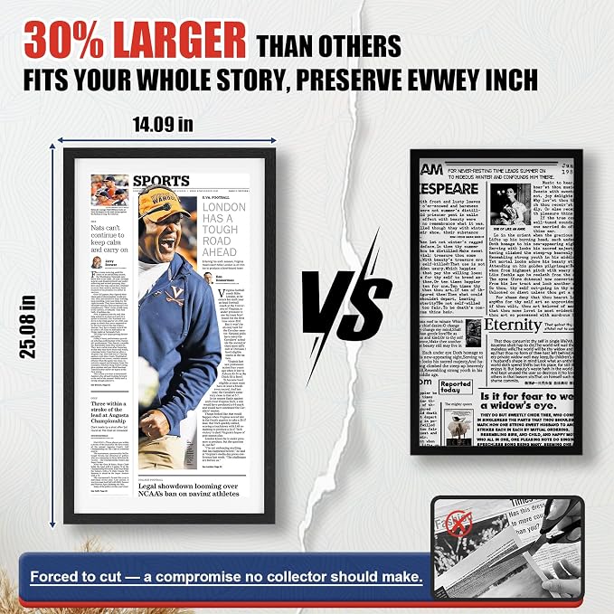 JupDec 11 × 22 Up to 13 × 24 Newspaper Frame, Premium Wood Display Case with Acrylic Panel, Wall Mount or Tabletop Stand, Perfect for Home & Office Decor, Ideal Gift for Collector, 3 Pack, White