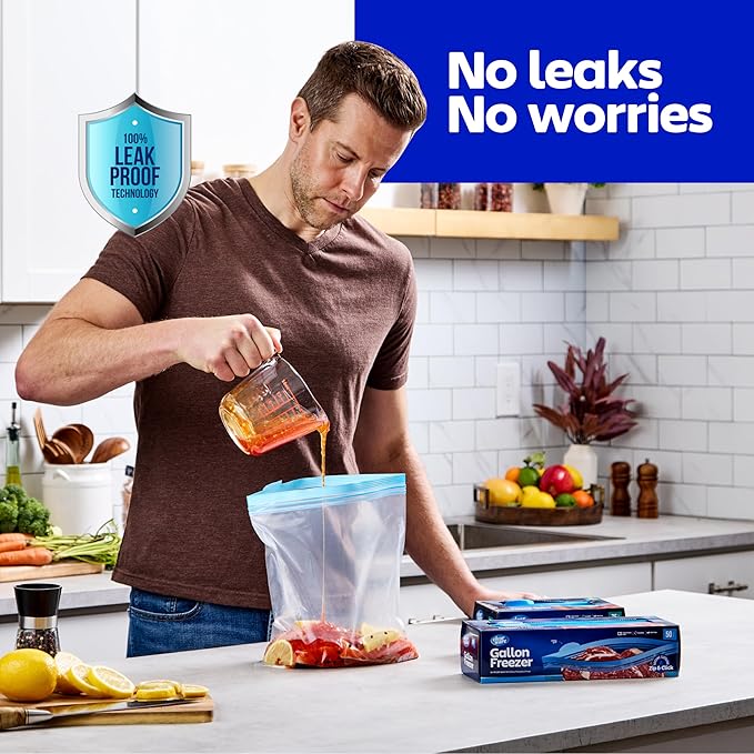 Double Zipper Storage Bags - Quart Size - 300 Count, (4 Packs of 75), Reusable Thick Food Storage Bags - Microwave-Safe, Zero BPA - Resealable Containers for Lunch, Snacks, Meals