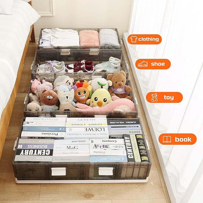 Under Bed Storage Containers with Wheels - Stackable, Foldable Plastic Storage Boxes with Lids for Clothes, Shoes, Blankets - Perfect for Bedroom Organization and Dorms (1 Pack-25.2''x16.5''x7.9'')
