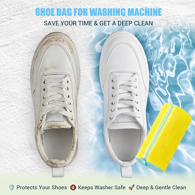 Shoe Washing Machine Bag, 2 PC Reusable XXL Shoes Laundry Bag for Washer & Dryer with Concealed Heavy-Duty Zipper to Protects Shoes & Machine, Cleaning Bag for Sneakers & Tennis Shoe(Yellow)