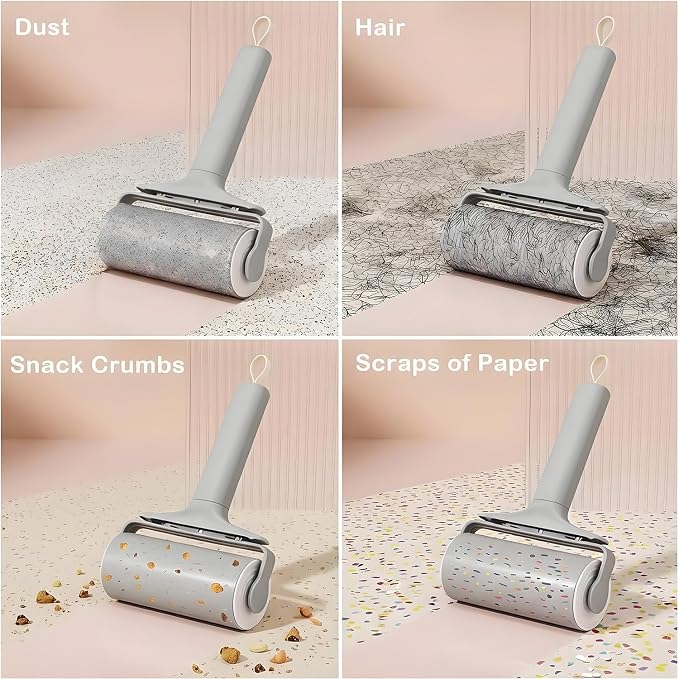 Reusable Lint Roller 2 Pack, Washable Sticky Lint Roller with Cover for Pet Hair, Portable Travel Lint Remover for Clothes, Purse, Furniture, Car, Large Mini Lint Brush for Home and Travel (Grey)