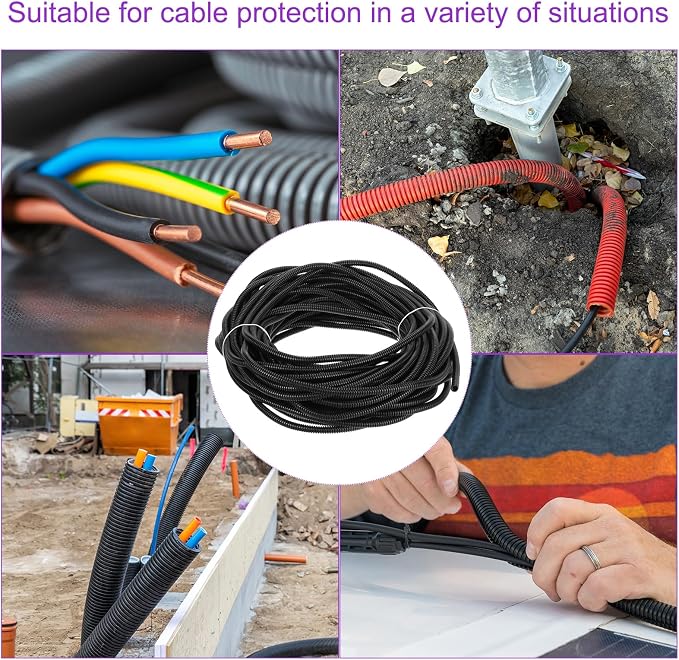 DMiotech 100ft Wire Loom Split Tubing 1/4 Inch(6.5 Mm) ID, Cord Protectors from Pet Flexible Conduit Cable Management for Office, Home, Garden, Black
