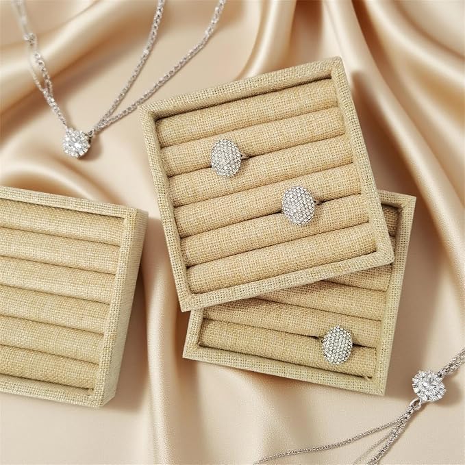 SCIKHETF Velvet Ring Earrings Studs organizer Tray Small Ring Insert Display Tray 5 Slots Stackable (Linen)