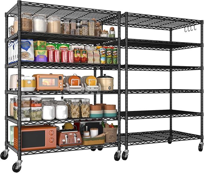 2Pack Wire Shelving 1500lbs 6 Tier Storage Shelves with Wheels NSF Certified Heavy Duty Steel Metal Shelf Adjustable Rolling Rack Kitchen Garage Closet Pantry Laundry 36''Wx18''Dx78''H