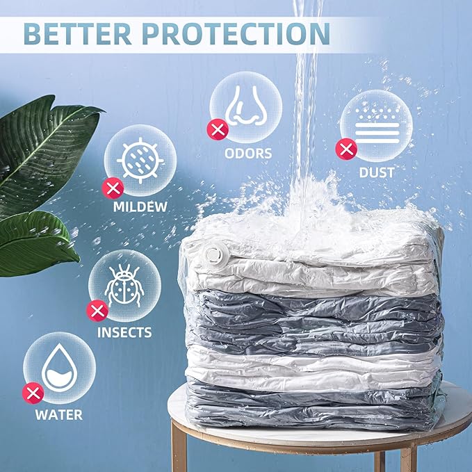 8 Pack Vacuum Storage Bags, Cube Combo (3 Jumbo+5 Medium), Vacuum Seal Bags for Clothing, Bedding, Blanket, Space Saving Closet Organization