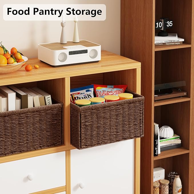 Vagusicc 2 Packs Large Wicker Storage Basket, Closet Storage Baskets Bins for Shelves, Decorative Collapsible Baskets for Organizing Clothes Toy Nursery Bathroom Organizers and Storage, Brown