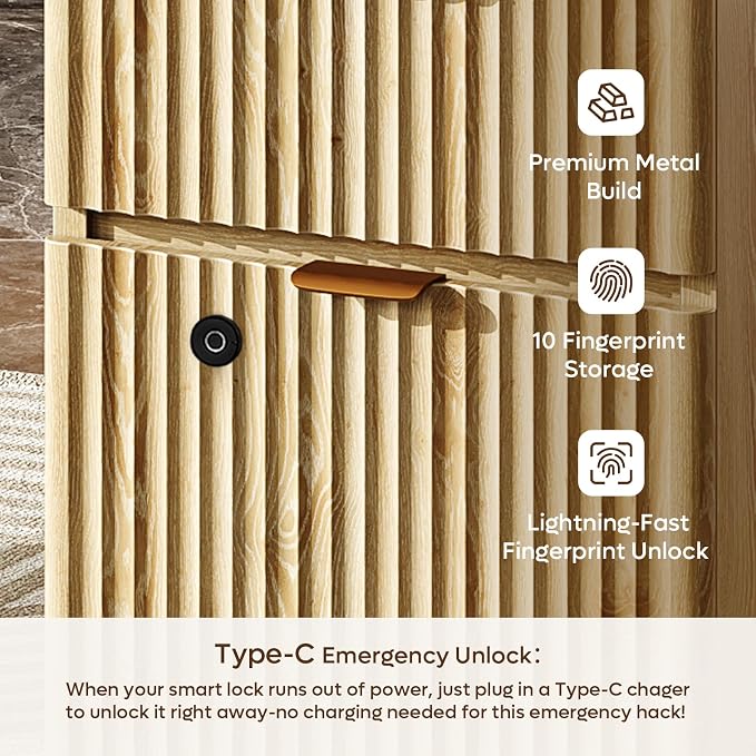 Bestier 55" Desk with Fingerprint Lock & Charging, Keyboard Tray, Oak | Partitioned Storage & Cable Management,Oak,Easy Assembly,Fingerprint Drawer Lock,Wear-Resistant Easy-Clean Desktop & Drawers