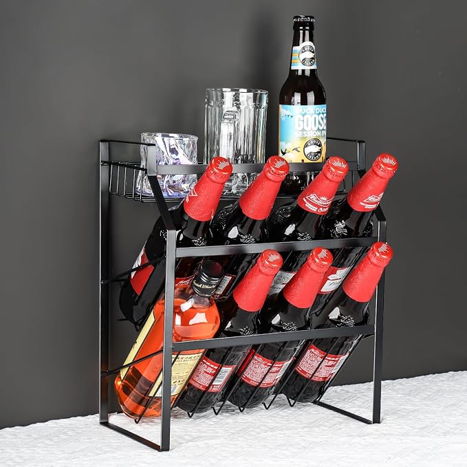 Tomorotec 3-Tier Spice Rack, Metal Kitchen Counter Shelf Organizer, Black | Sturdy Steel Frame with Anti-Rust Coating and Non-Slip Pads for Spices, Oils, Liquor Bottles and Bathroom Essentials