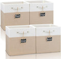 storage cubes 11x11x11Set of 4,Foldable Fabric Storage Cubes with Labels,Linen Cube Storage Organizer Bins Kallax Storage Cubes for Organizing Shelves Cabinet(White Khaki).