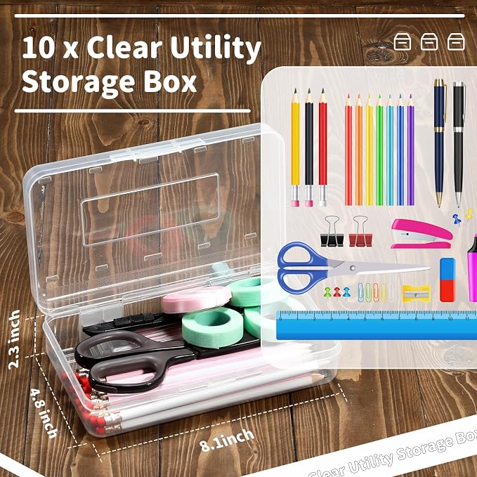 Blulu 10 Pack Large Plastic Pencil Case Box Clear Pencil Boxes Bulk Hard Crayon Box Storage with Snap Lids 8.1 x 4.7 x 2.2 Inch Painting Organizer Classroom Stationery School Supplies (Clear)