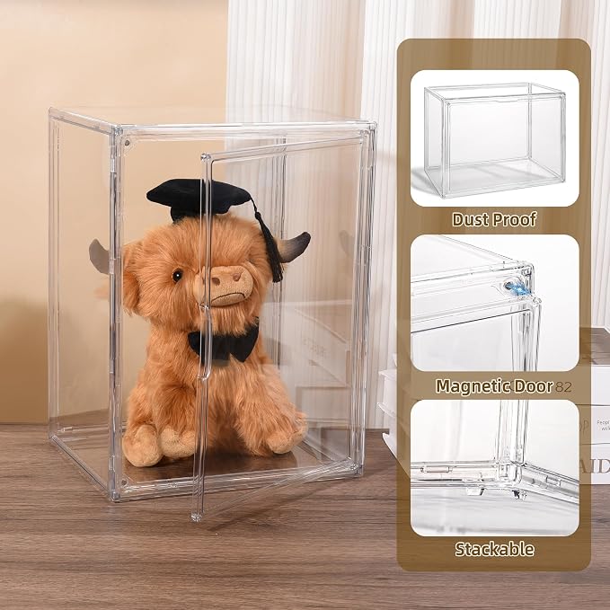 CELSOL Clear Acrylic Display Case – Stackable Storage Box with Magnetic Lid, Dustproof Organizer for Collectibles, Figures, Shoes, and Books – Large Size 14.2"x8.7"x10.6"