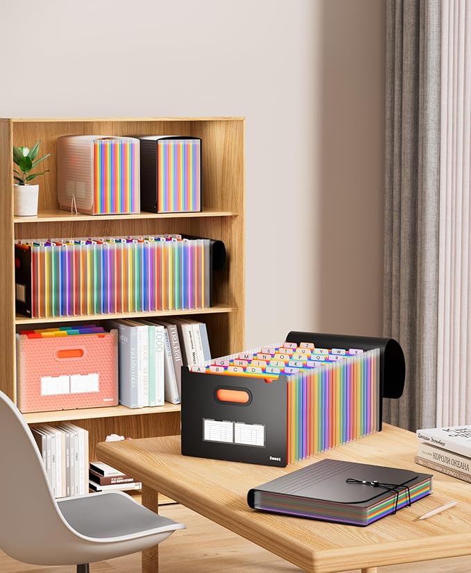 Sooez 26-Pocket Accordion File Organizer, Upgraded Expanding File Folder with Unobstructed A-Z Tabs, Premium Bill Tax Receipt Document Organizer Storage for Letter/A4 Size Paper, School Office & Home