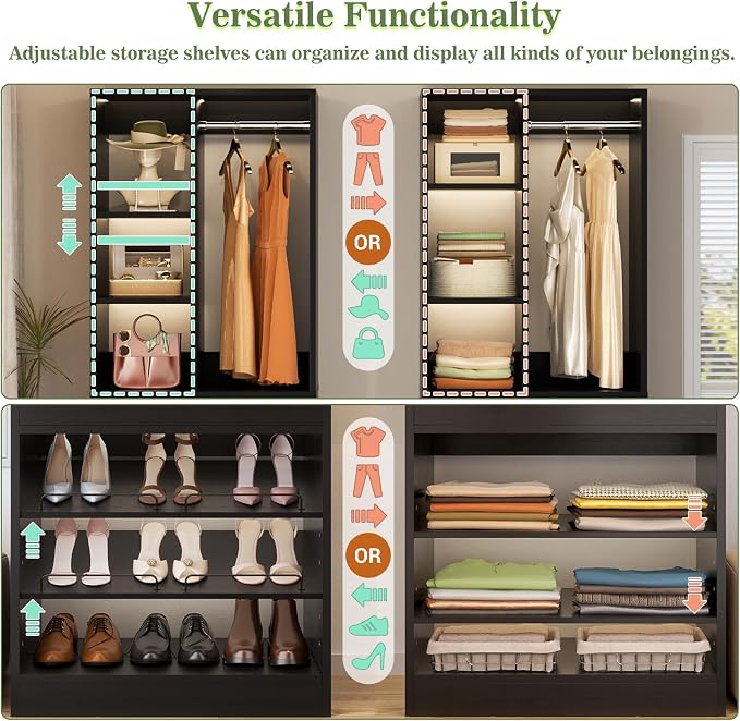 Besiost Closet System, 84"/7 FT Closet Organizer System with 6 Drawers and Shelves, Walk-in Closets Systems, Free Standing Reach in Closet Tower, Load 1800+LBS, Black 3 Pack